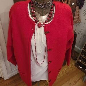VINTAGE Women's Wool Red Sweater Made In Australia. Wooden Button Detail. LARGE